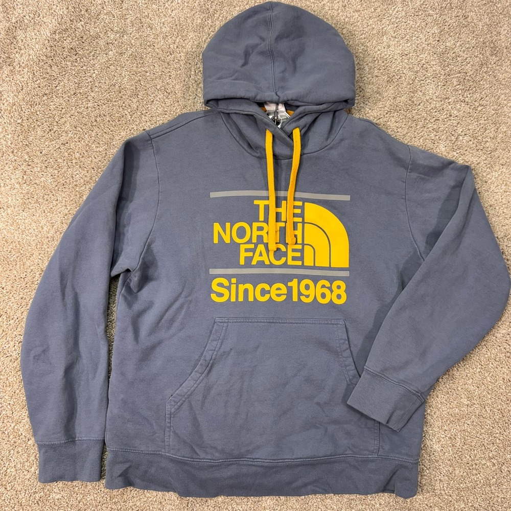 The North Face Hoodie Mens M Since 1968 Graphic Blue Yellow Pullover EUC